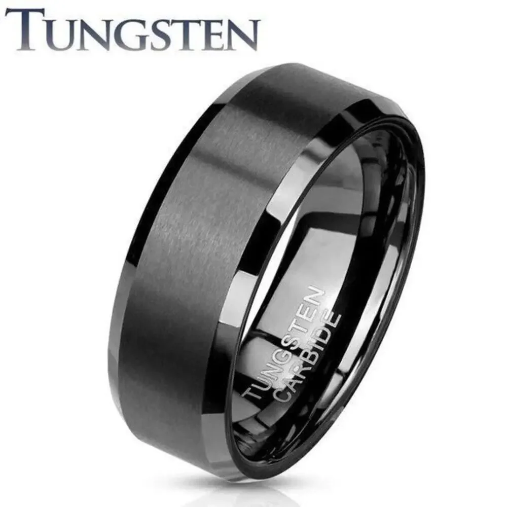 New brushed center stepped edges tungsten carbide ring‎ size 13